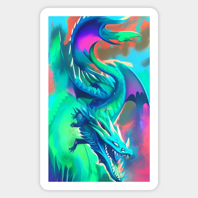 Colorful Hippie Popculture Popart Trippy Dragon Sticker by ShopSunday